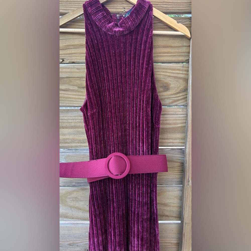 Burgundy Ribbed Sweater Dress with Belt